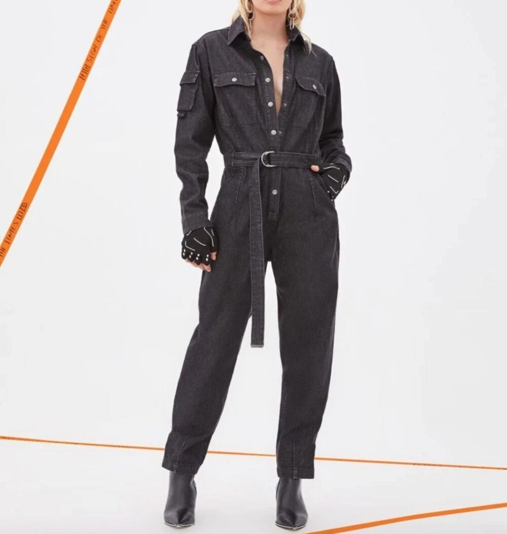 Ksubi Black Washed Denim Empire Boilersuit L Belt Jumpsuit Pantsuit Streetwear
